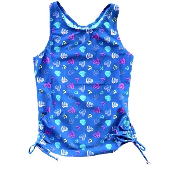 New Calypsa Blue Hearts Abby Quick Dry Side Ruching Swim Tankini UPF 50+ Size 8 - Picture 1 of 6